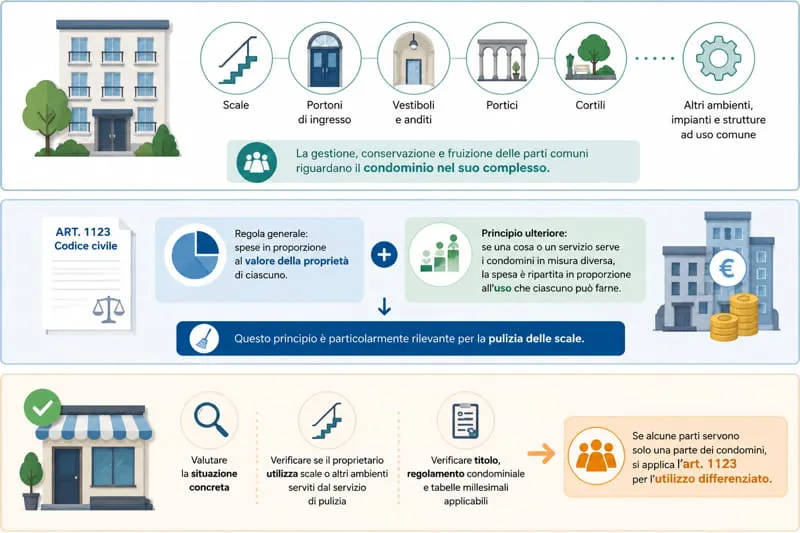 negozio deve partecipare alle spese di pulizie del condominio infografica
